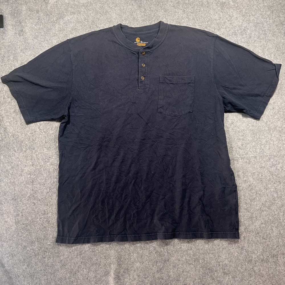 Carhartt Original Fit Henley Shirt XL Navy Blue Cotton Pocket Tee